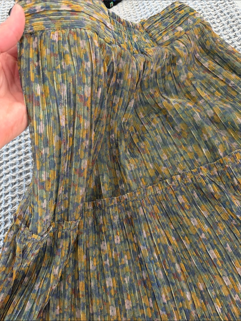 ba&sh Sage Green Lined Skirt with Multicolor Waistband - Picture 6 of 6